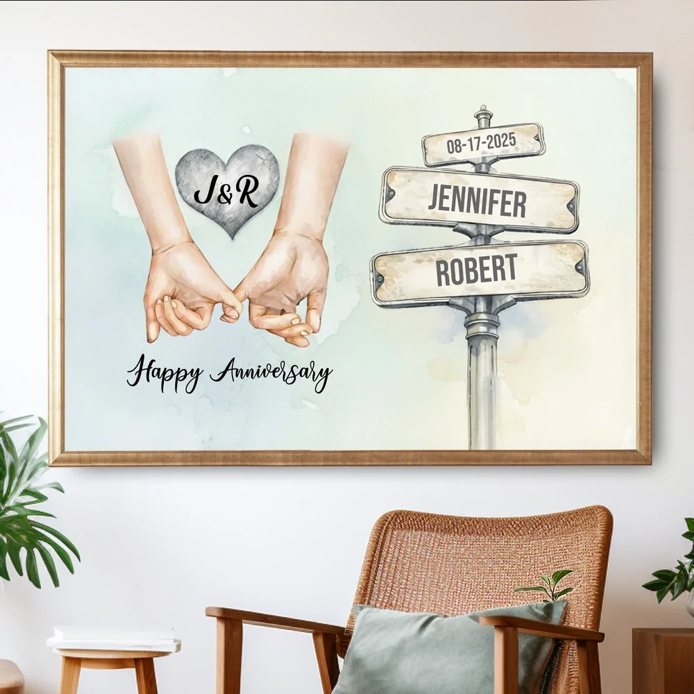 Personalized Anniversary Poster with Holding Hands Illustration, Custom Couple Wall Art, Unique Romantic Gift - Image 5