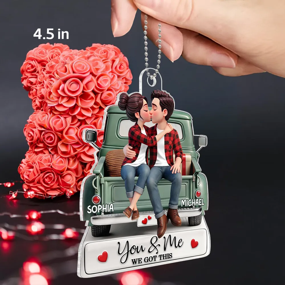 Personalized Acrylic Car Hanger Couple Kissing on a Truck, You & Me We Got This Mirror Decor, Unique Gift - Image 3