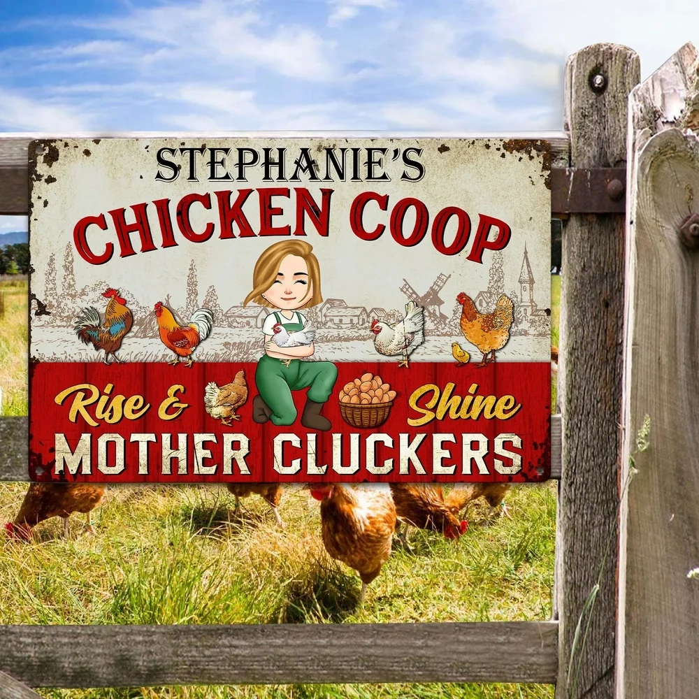 Personalized Rectangular Iron Sign Chicken Coop Farmhouse Cartoon, Rise & Shine Mother Cluckers, Unique Gift - Image 4