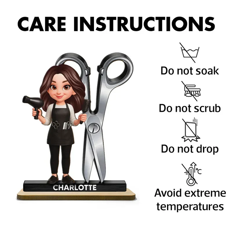 2-Layer Wooden Plaque Hairdresser Cartoon With Scissors Salon Decor A Unique Creative Gift For Hairstylists - Image 5