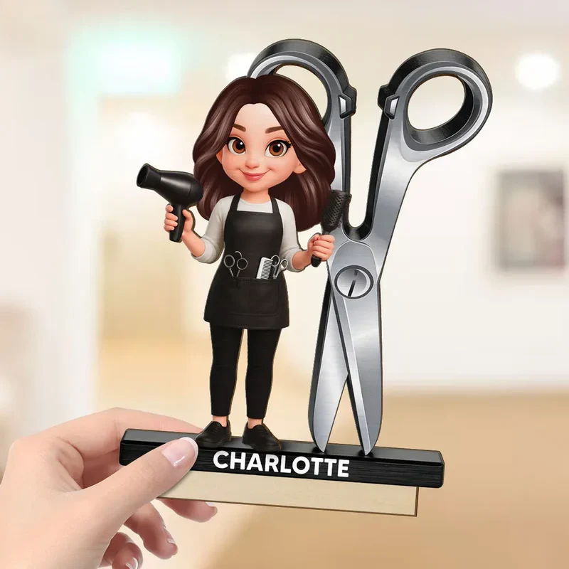2-Layer Wooden Plaque Hairdresser Cartoon With Scissors Salon Decor A Unique Creative Gift For Hairstylists - Image 7