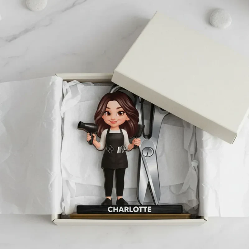 2-Layer Wooden Plaque Hairdresser Cartoon With Scissors Salon Decor A Unique Creative Gift For Hairstylists - Image 8