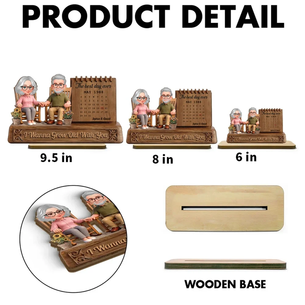 Personalized 2-Layer Wooden Plaque with Elderly Couple in Rocking Chairs and Calendar, Romantic Keepsake, Unique Gift for Wife or Husband - Image 4