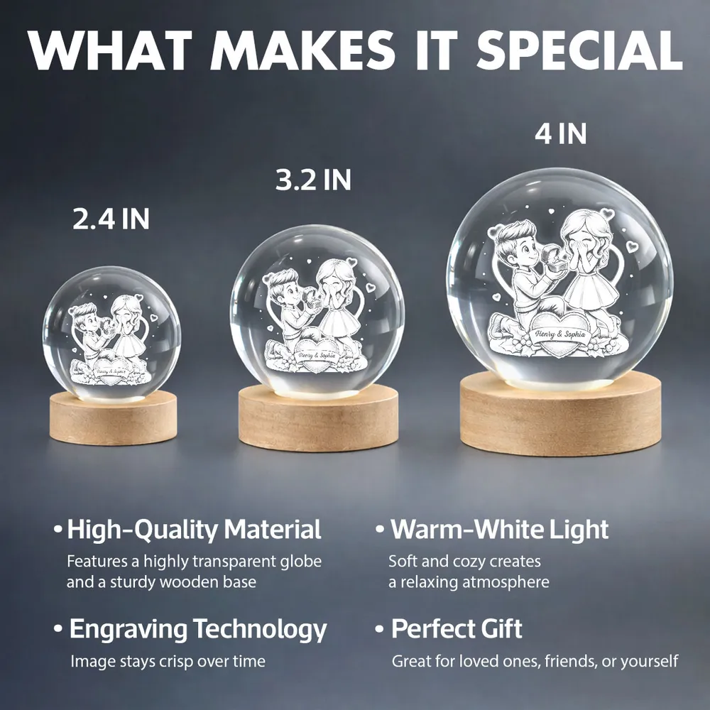 Personalized Crystal Ball LED Night Light, Kneeling Proposal Scene Night Light, Sweet Romantic Gift for Valentine's Day - Image 4