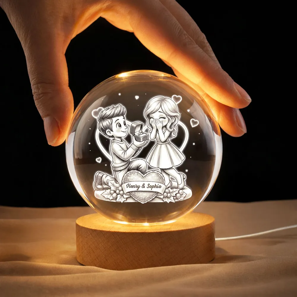 Personalized Crystal Ball LED Night Light, Kneeling Proposal Scene Night Light, Sweet Romantic Gift for Valentine's Day - Image 7