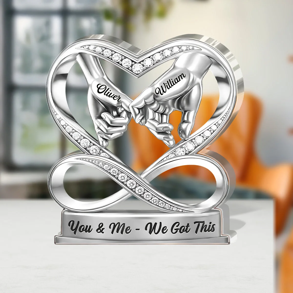 Personalized Shaped Acrylic Block Plaque, Linked By Love Pinky Promise Hands, Romantic Shelf Decor, Unique Gift for Couple - Image 3