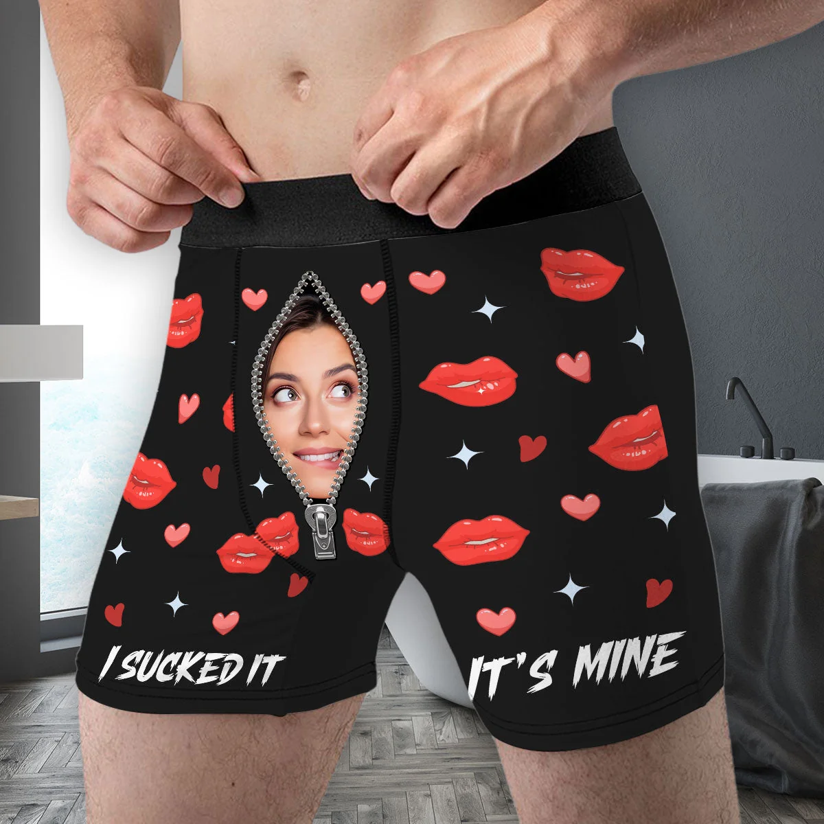 Personalized Photo Men's Boxer Briefs with Kiss Print, Funny Romantic Couple Gift for a Unique Surprise - Image 2