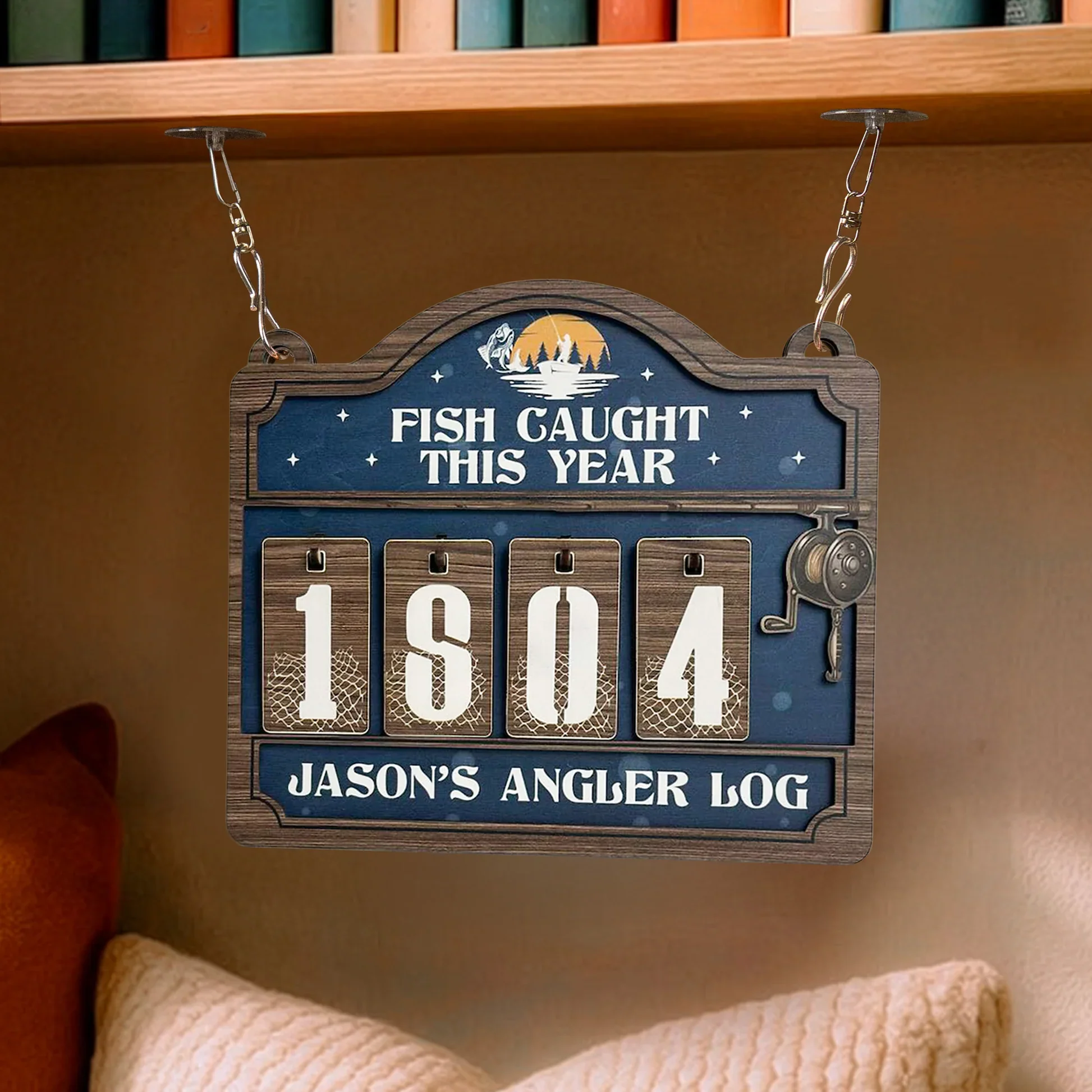 Wooden Hanging Tracker, Personalized Angler Log Sign for Showing Off Fish Caught This Year, Fun Unique Gift for Dad - Image 3