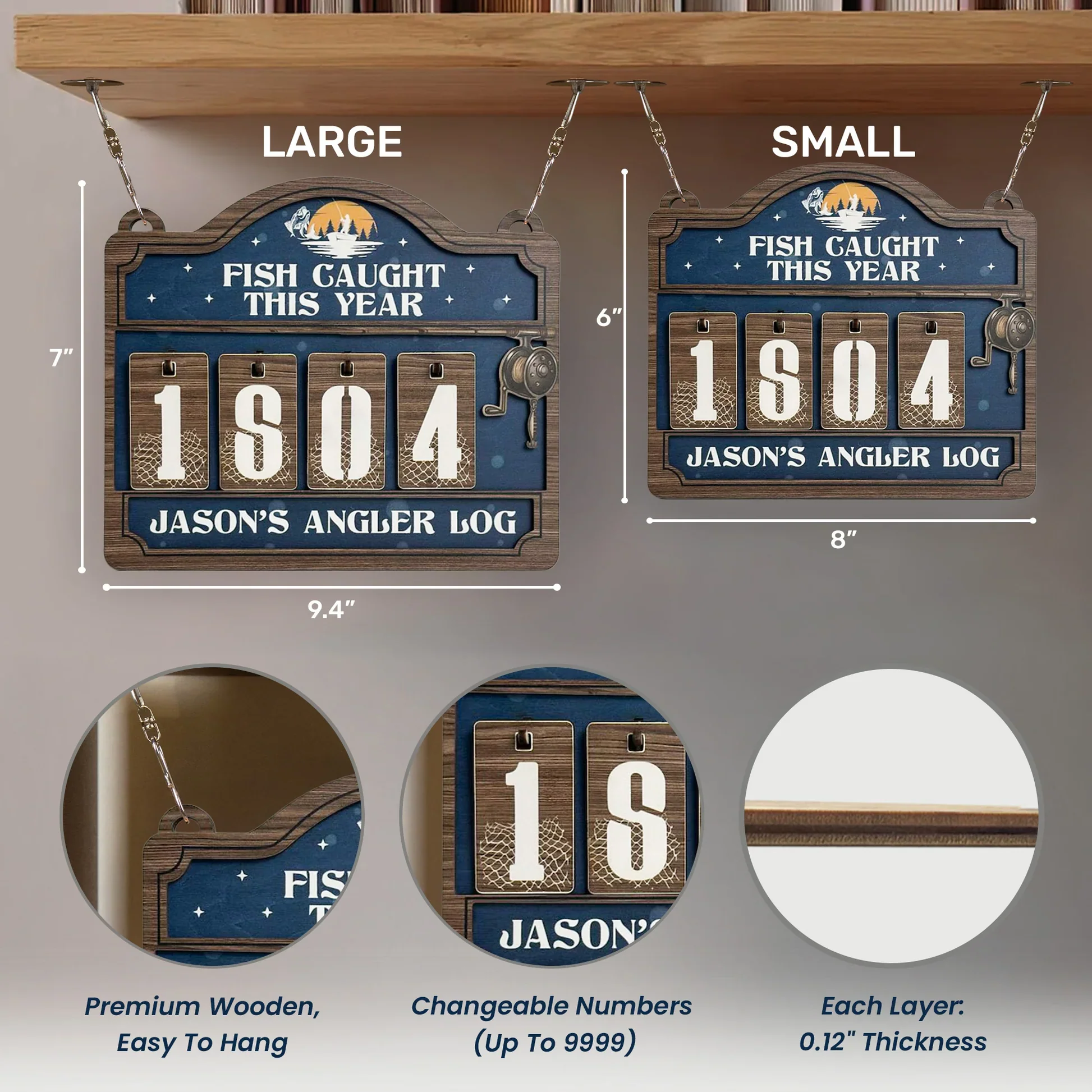 Wooden Hanging Tracker, Personalized Angler Log Sign for Showing Off Fish Caught This Year, Fun Unique Gift for Dad - Image 4