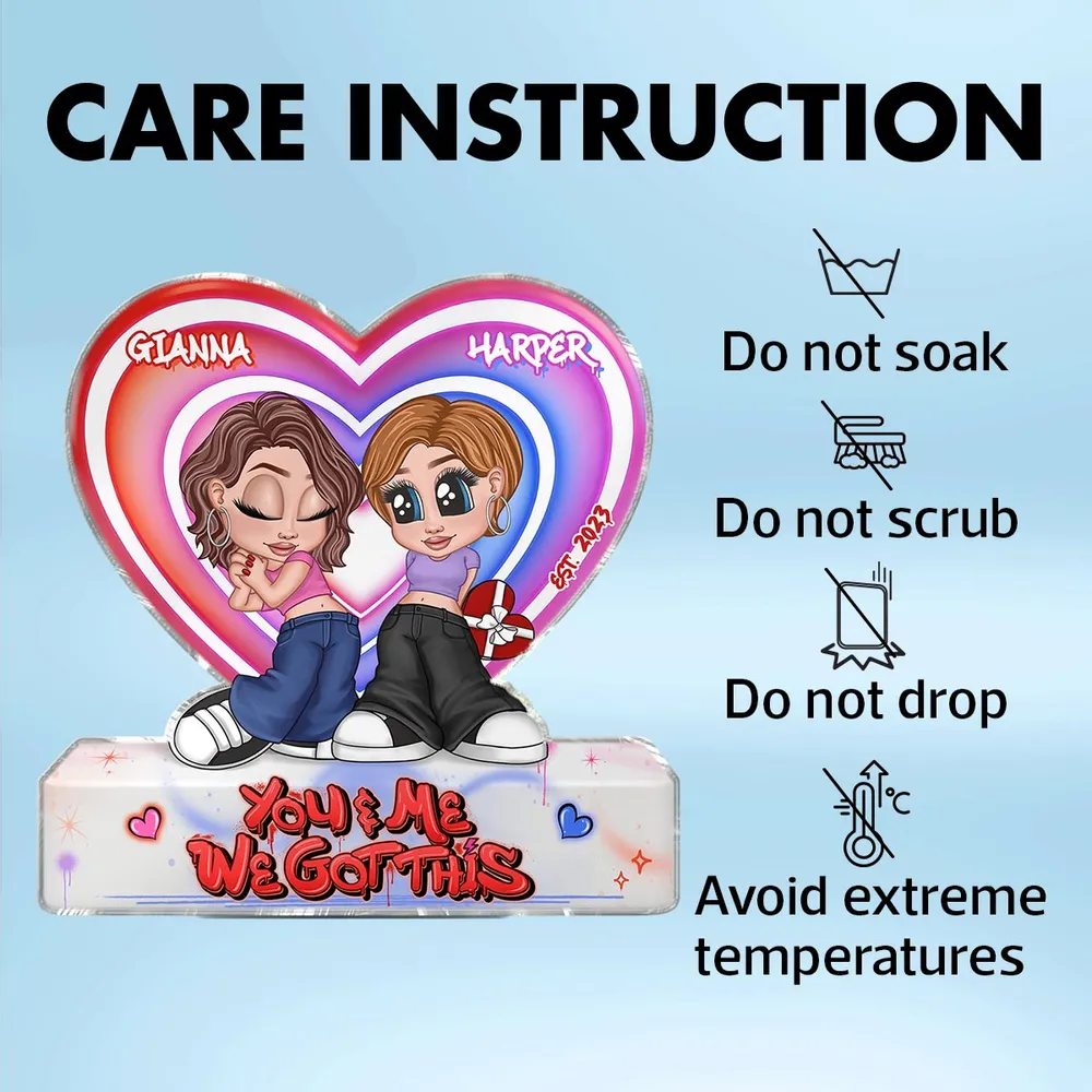 Personalized Shaped Acrylic Block Plaque Y2K Cartoon Couple With Roses, You & Me We Got This, Unique Gift for Boyfriend or Girlfriend - Image 5