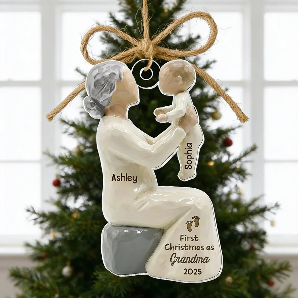Personalized Wooden Ornament, Mom Holding Baby Sculpted Keepsake, Warm Neutral Rustic Decor, Unique Gift for New Mom or Grandma - Image 2