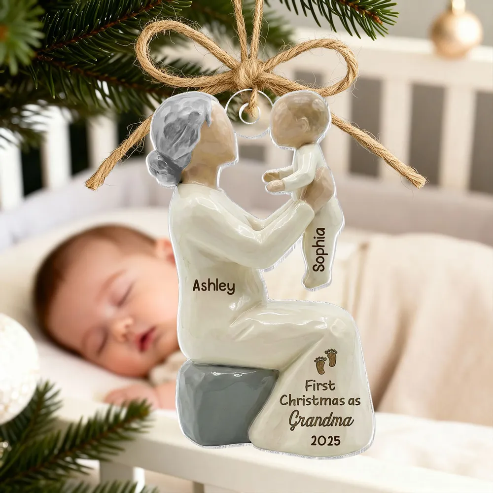 Personalized Wooden Ornament, Mom Holding Baby Sculpted Keepsake, Warm Neutral Rustic Decor, Unique Gift for New Mom or Grandma - Image 6