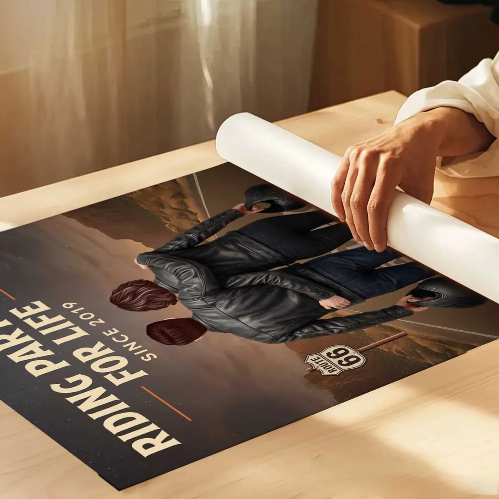 Personalized Biker Couple Poster, Riding Partners for Life Road Scene Wall Art, Unique Gift for Him & Her - Image 7