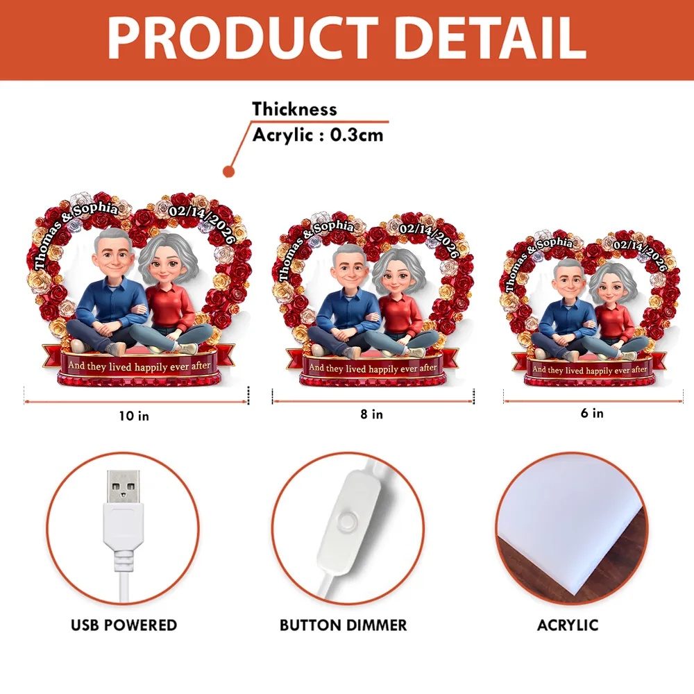 Personalized Acrylic Light Box Flower Heart Couple Night Light for Bedroom or Bookshelf Display, Unique Gift for Couples - Image 8