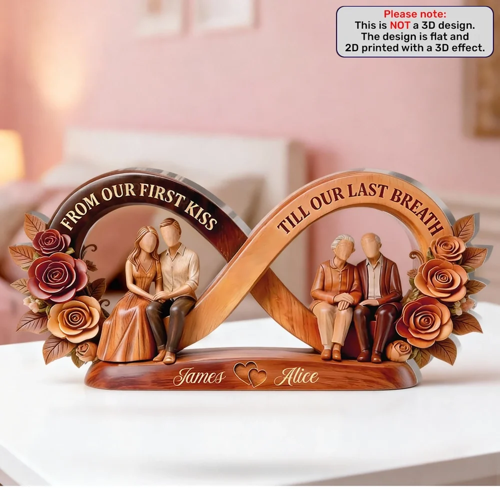 Shaped Acrylic Block Plaque with Infinity Love Memory Scene, Warm Rose Home Accent, Personalized Keepsake Gift for Couple - Image 2