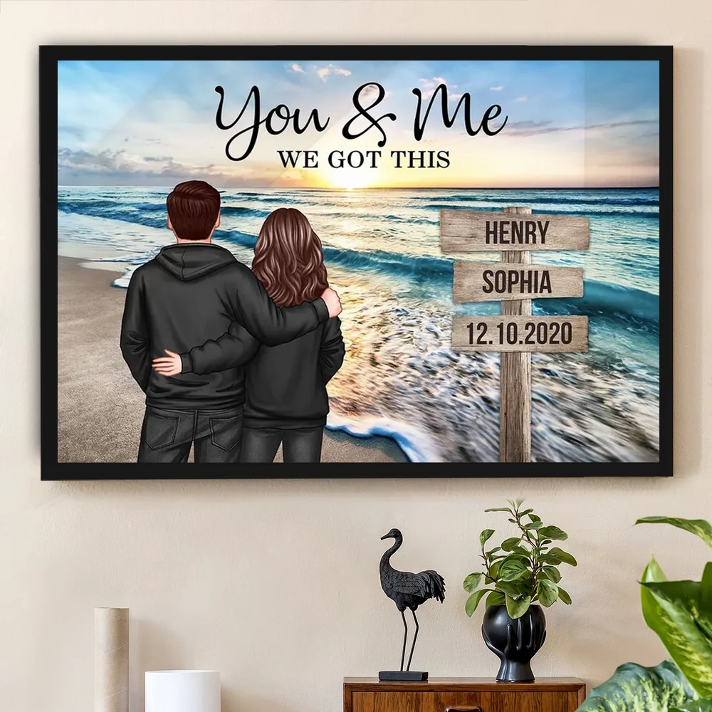 Personalized Couple Beach Sunset Poster, You & Me We Got This, Unique Romantic Gift for Husband or Wife - Image 2