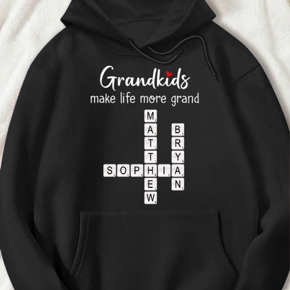 Grandkids Make Life More Grand Classic Tee, Personalized Crossword Name Shirt, Unique Gift for Grandma or Mom - Image 3