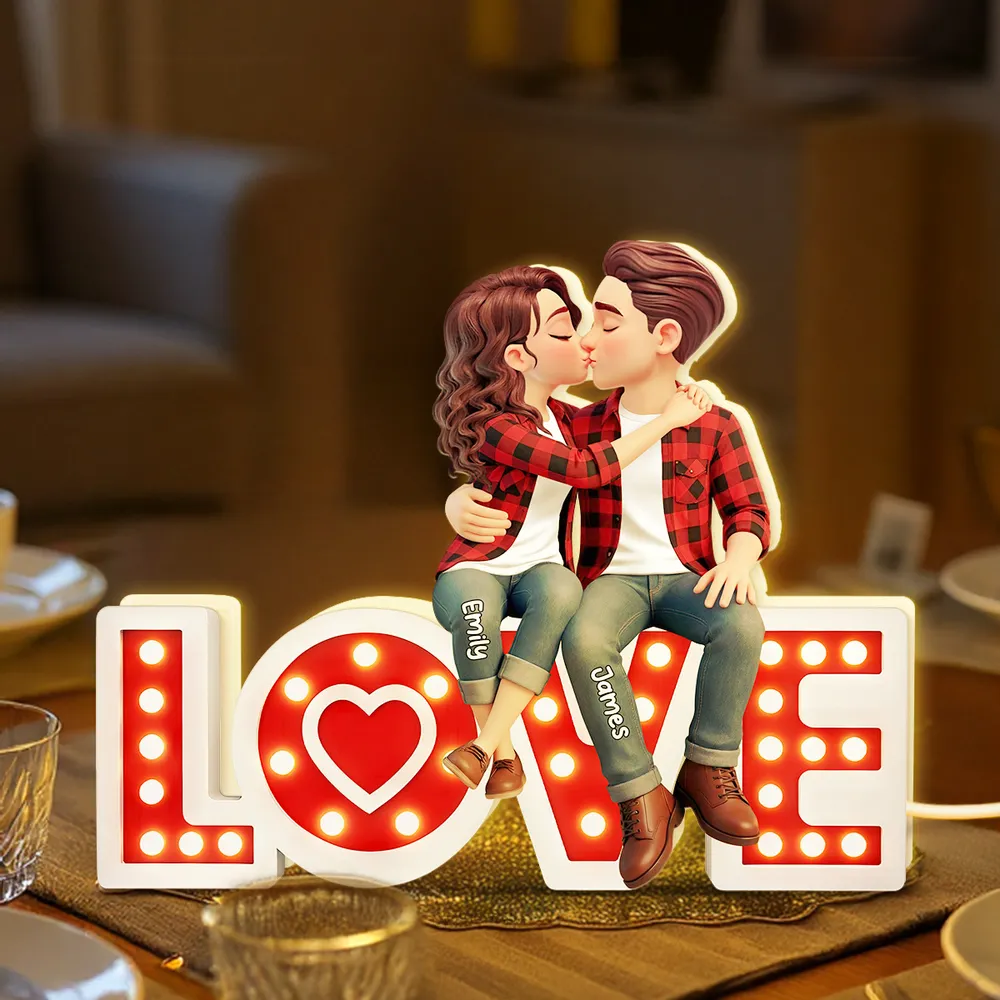 Personalized Acrylic Light Box Kissing Couple on LOVE Sign, Cozy Warm Glow Bedroom Decor, Unique Gift for Him or Her - Image 6