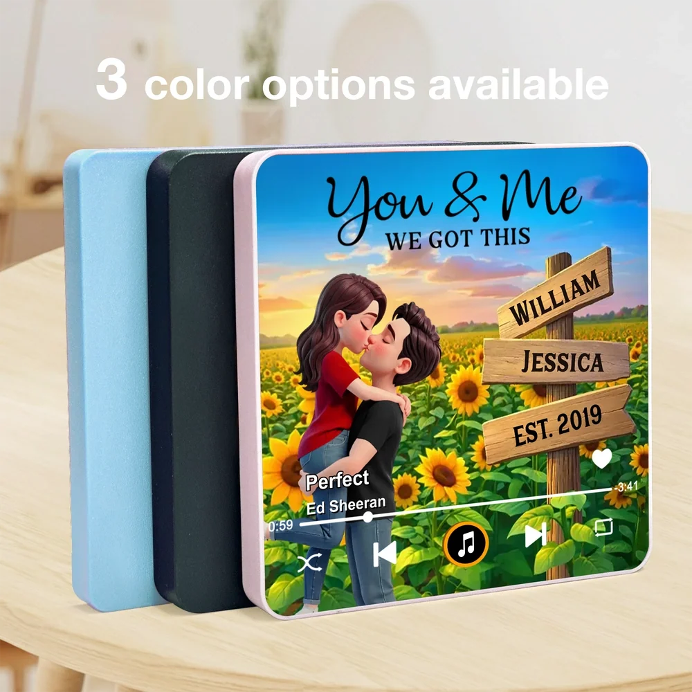 Personalized Acrylic Music Magnet Couple Kissing in Sunflower Field for Fridge Decor, Unique Romantic Gift for Partner - Image 5