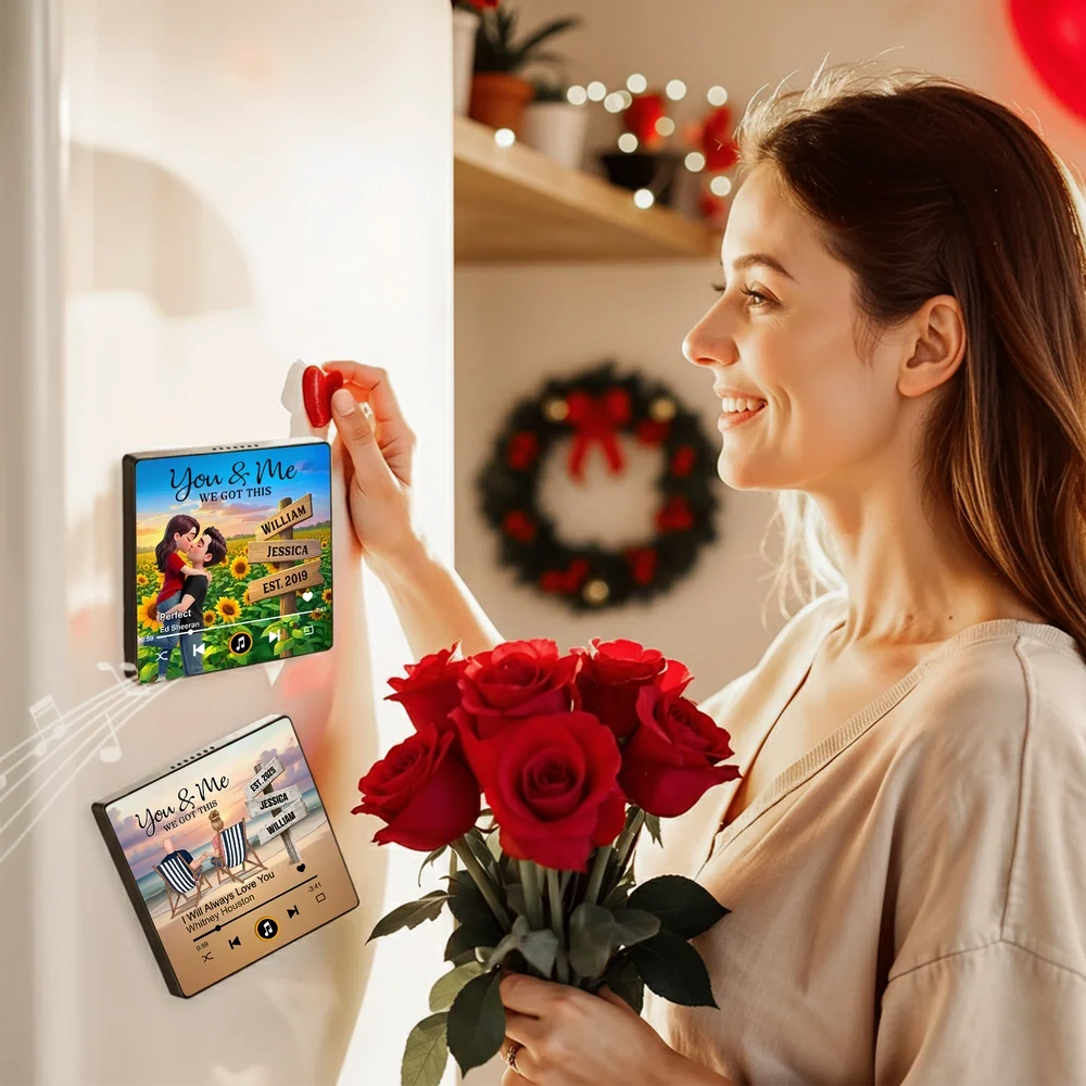 Personalized Acrylic Music Magnet Couple Kissing in Sunflower Field for Fridge Decor, Unique Romantic Gift for Partner - Image 6