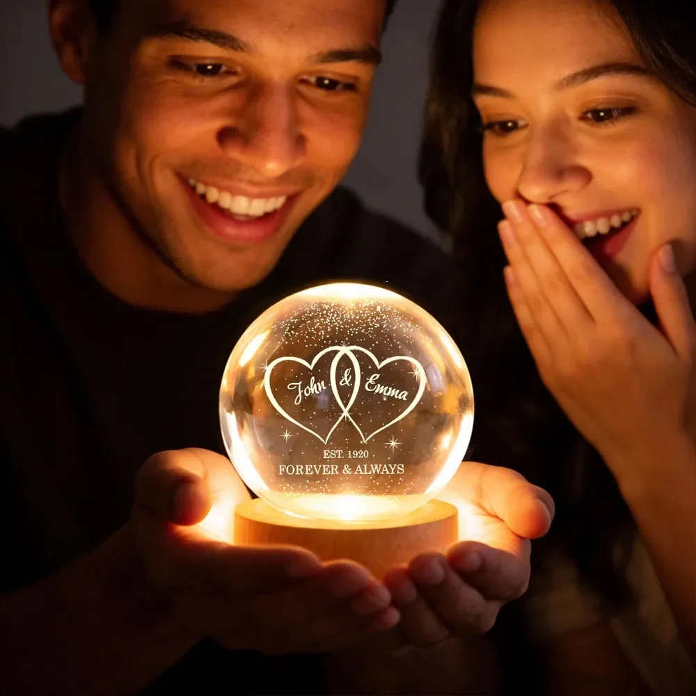 Personalized Globe Lamp with Interlocked Hearts, Romantic Bedside Glow, Unique Couple Gift for Her or Him - Image 2