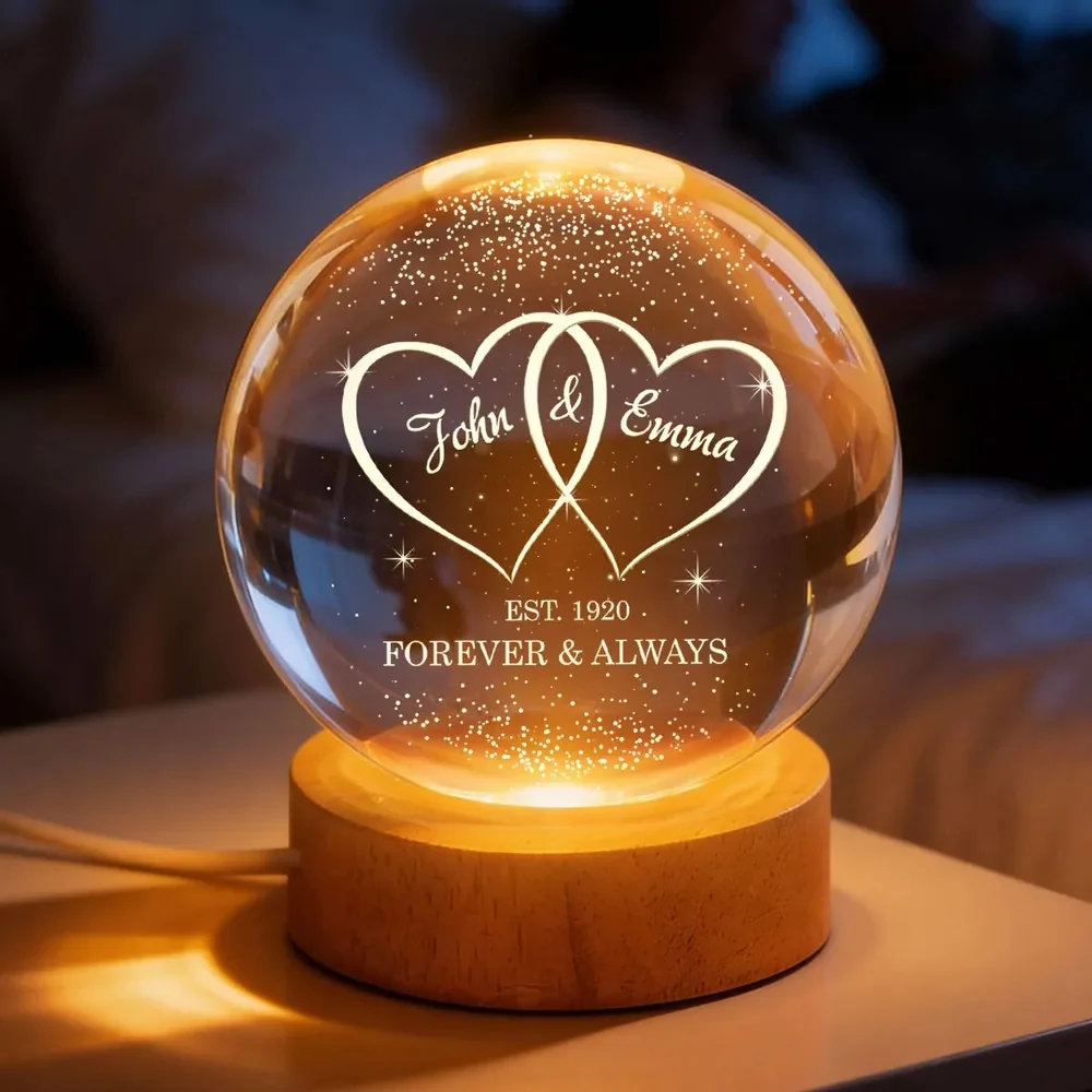 Personalized Globe Lamp with Interlocked Hearts, Romantic Bedside Glow, Unique Couple Gift for Her or Him - Image 4