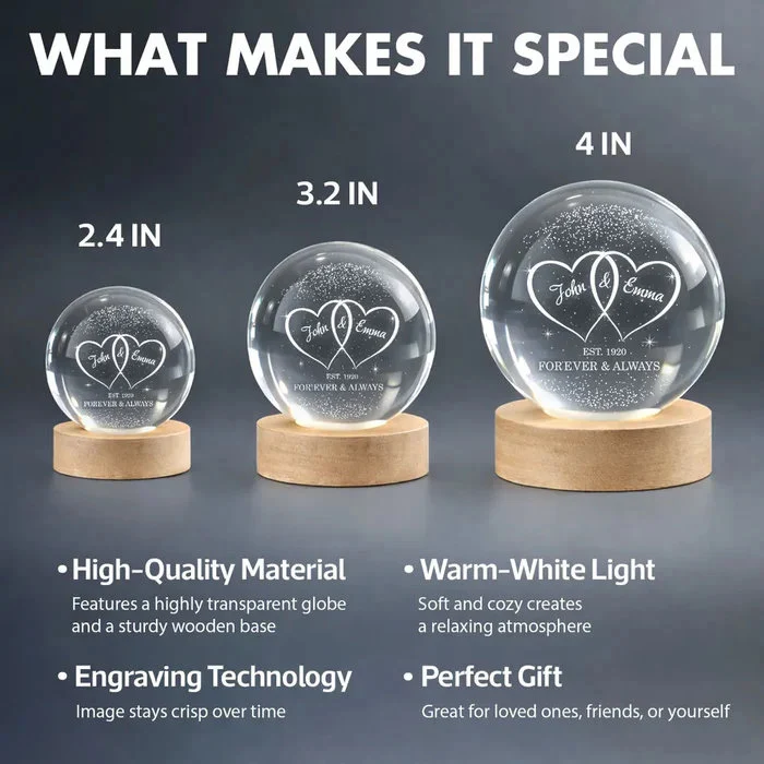Personalized Globe Lamp with Interlocked Hearts, Romantic Bedside Glow, Unique Couple Gift for Her or Him - Image 7