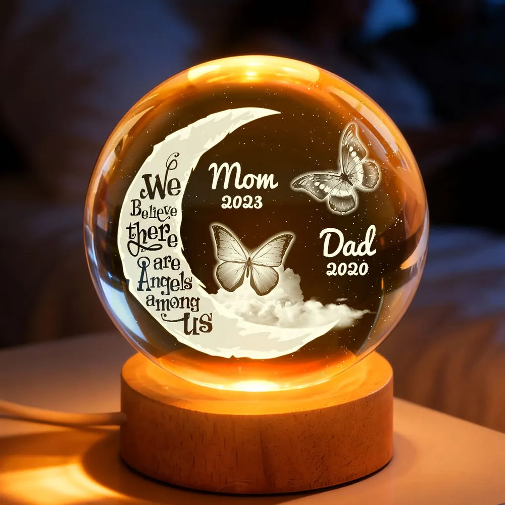 Personalized Globe Lamp with Moon & Butterflies Memorial Quote, Warm Night Light, Unique Gift for Mom or Dad - Image 2