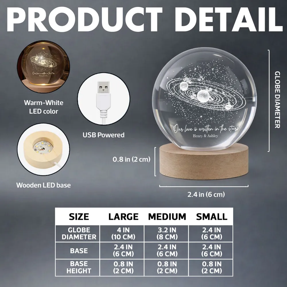 Personalized Globe Lamp with Starry Orbit Design Romantic Night Light Unique Gift for Couple - Image 8