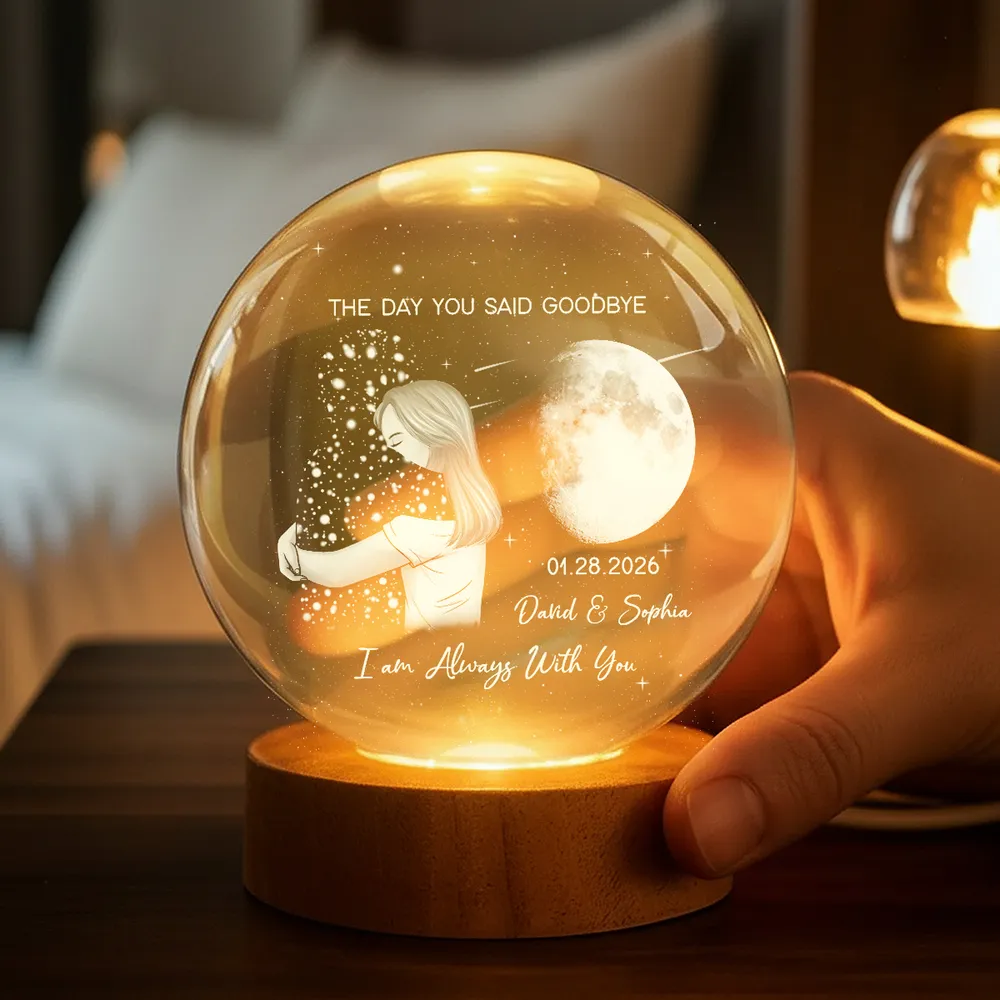Globe Lamp With Moon & Goodbye Quote - Personalized Remembrance Gift That Glows Warm - Image 8