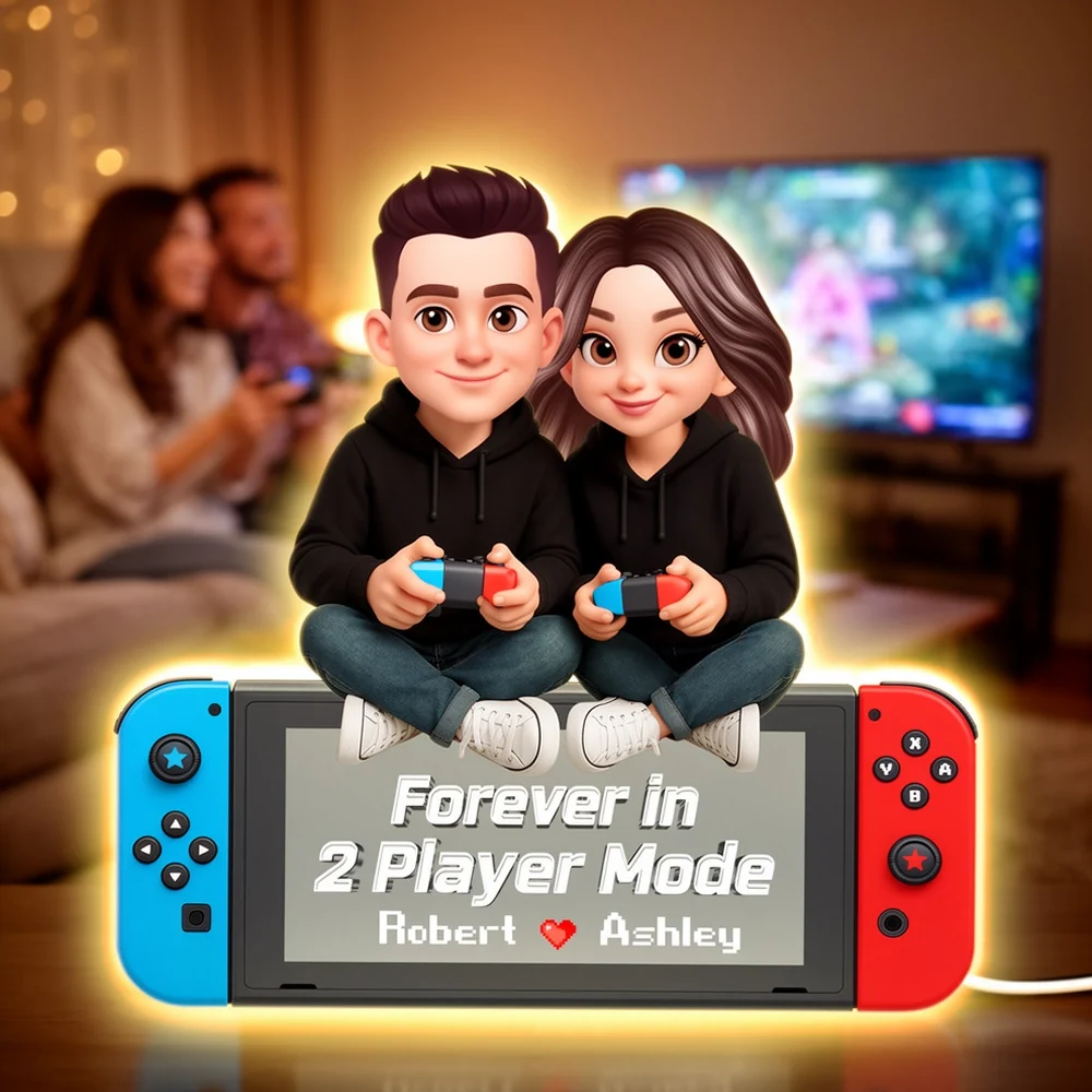 Personalized Acrylic Light Box Gamer Couple Holding Controllers, Starry Night Warm Glow Bedroom Decor, Unique Gift