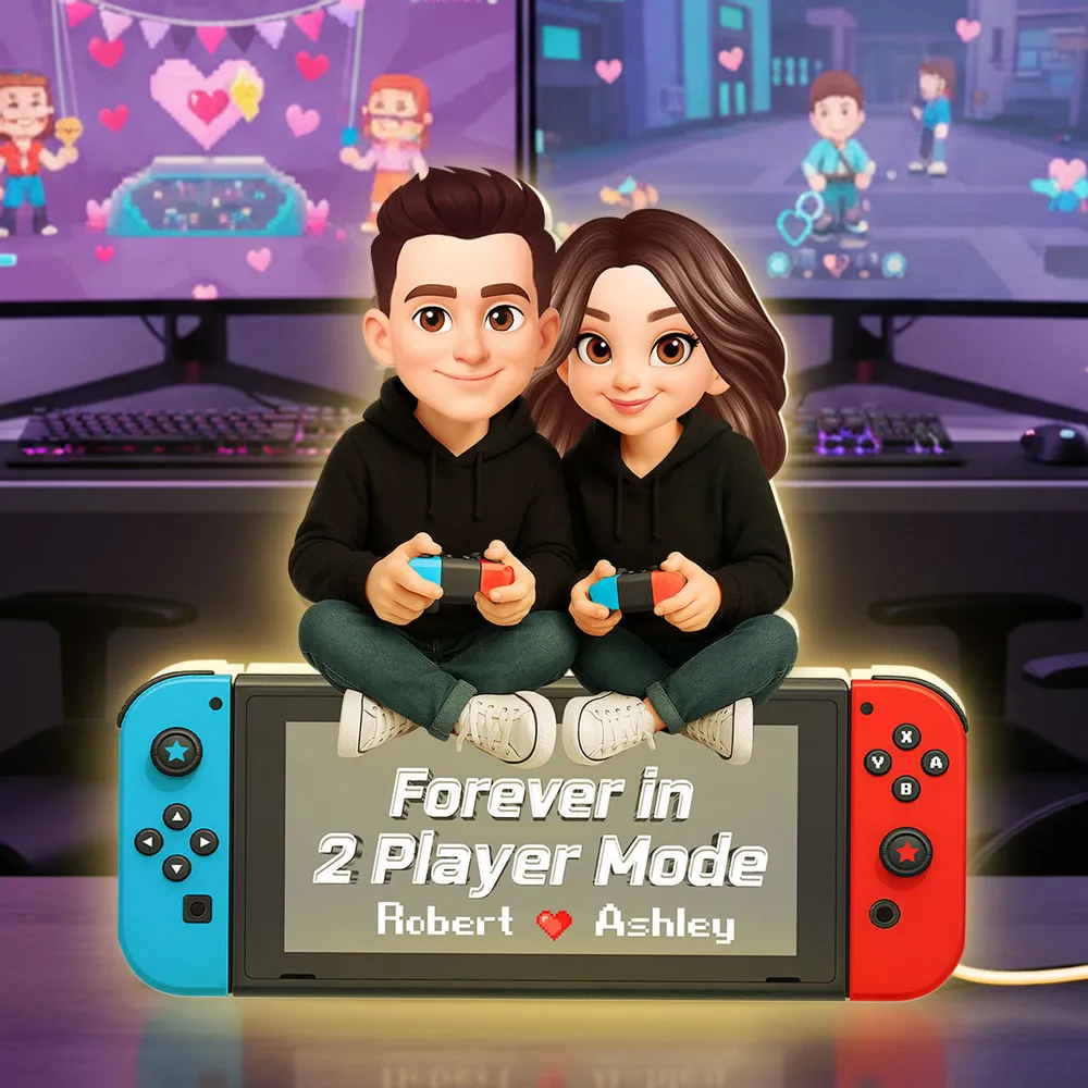 Personalized Acrylic Light Box Gamer Couple Holding Controllers, Starry Night Warm Glow Bedroom Decor, Unique Gift - Image 3