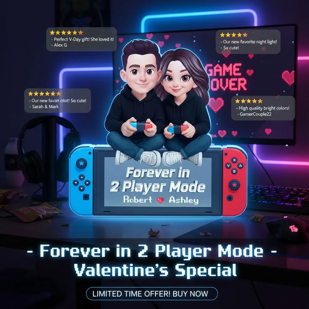 Personalized Acrylic Light Box Gamer Couple Holding Controllers, Starry Night Warm Glow Bedroom Decor, Unique Gift - Image 6