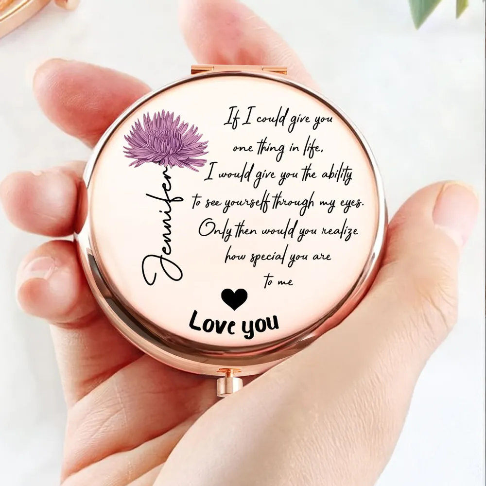 Personalized Metal Compact Mirror with Love Quote, Floral Script Design, Unique Gift for Her to Feel Seen & Loved - Image 4