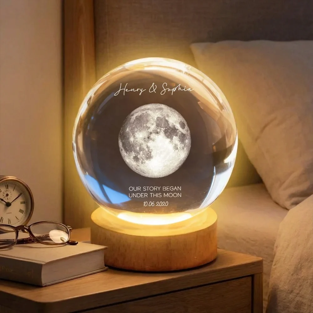 Personalized Globe Lamp Moon Night Light for Couple, Cozy Bedside Decor and Unique Romantic Gift