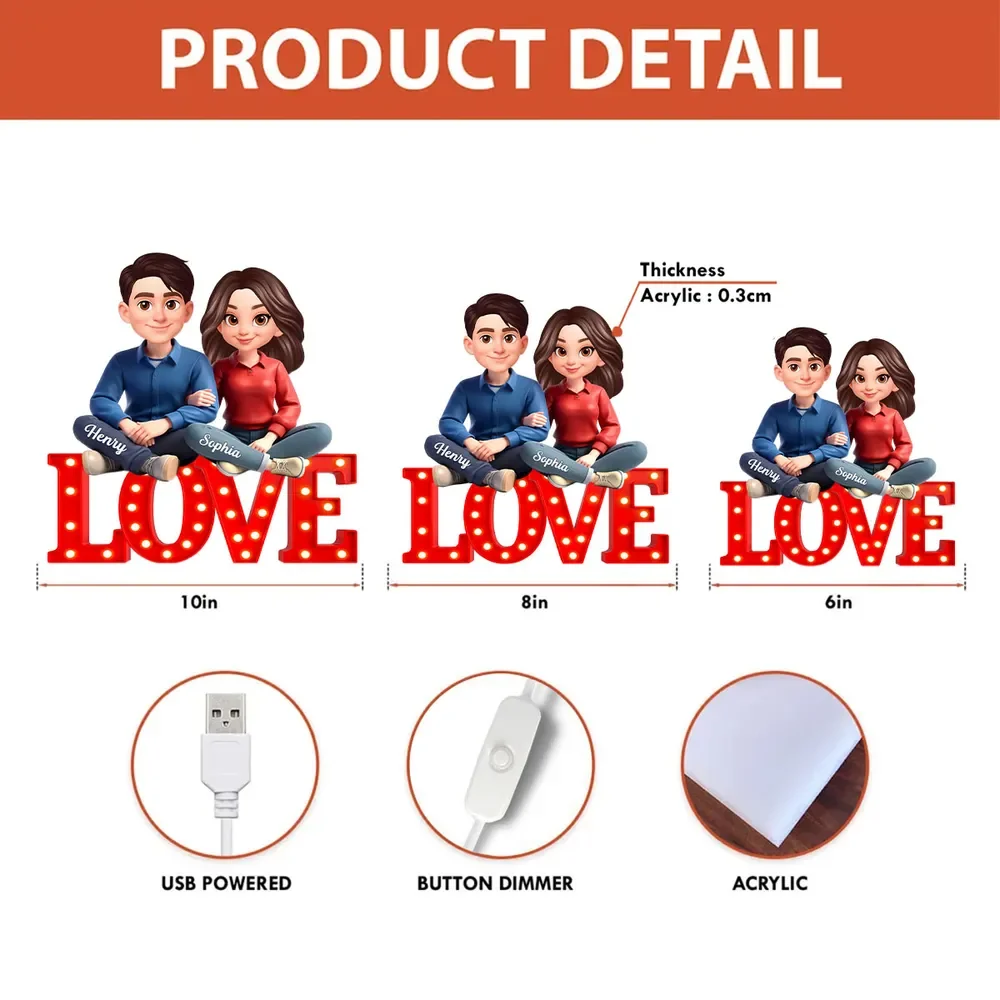 Personalized Couple Acrylic Light Box with Warm Glow LOVE Sign Decor, Unique Keepsake Gift for Him or Her - Image 4