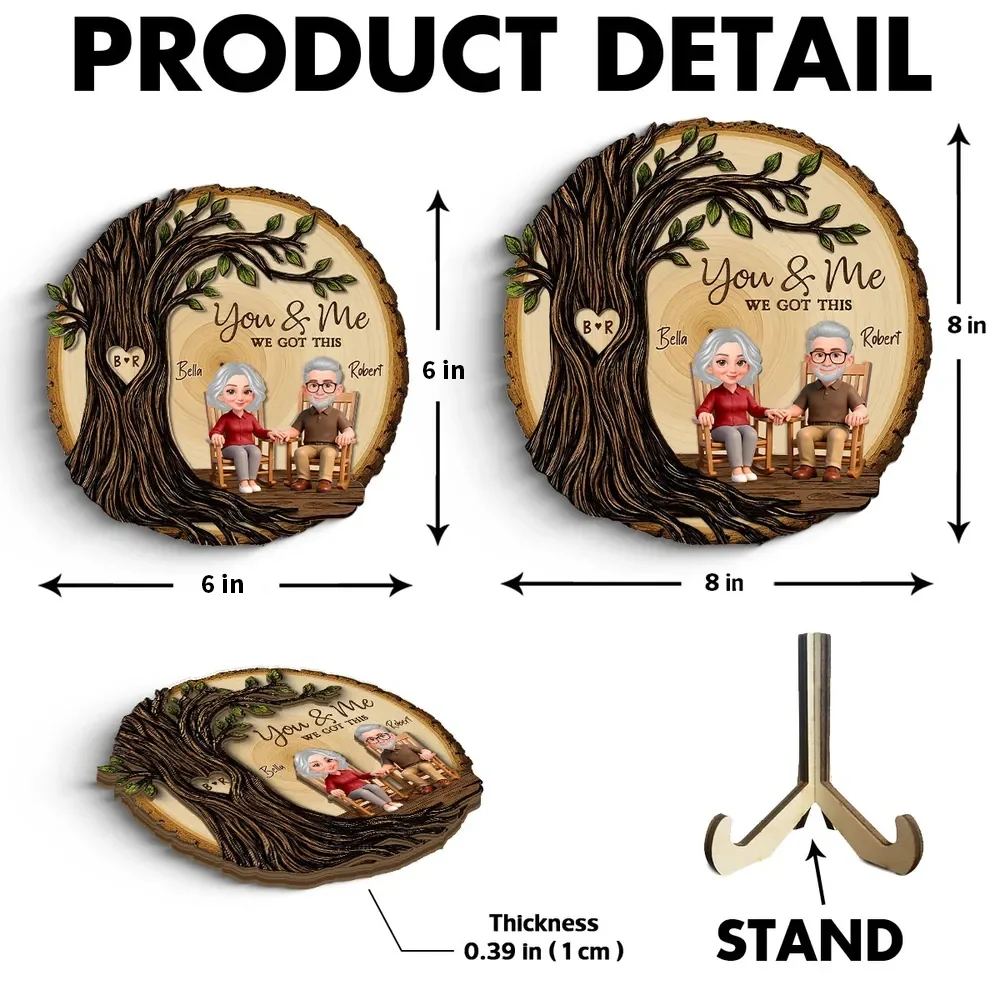 Personalized 2-Layer Wooden Plaque with You & Me We Got This, Couple Holding Hands Under Heart Tree, Unique Gift - Image 4