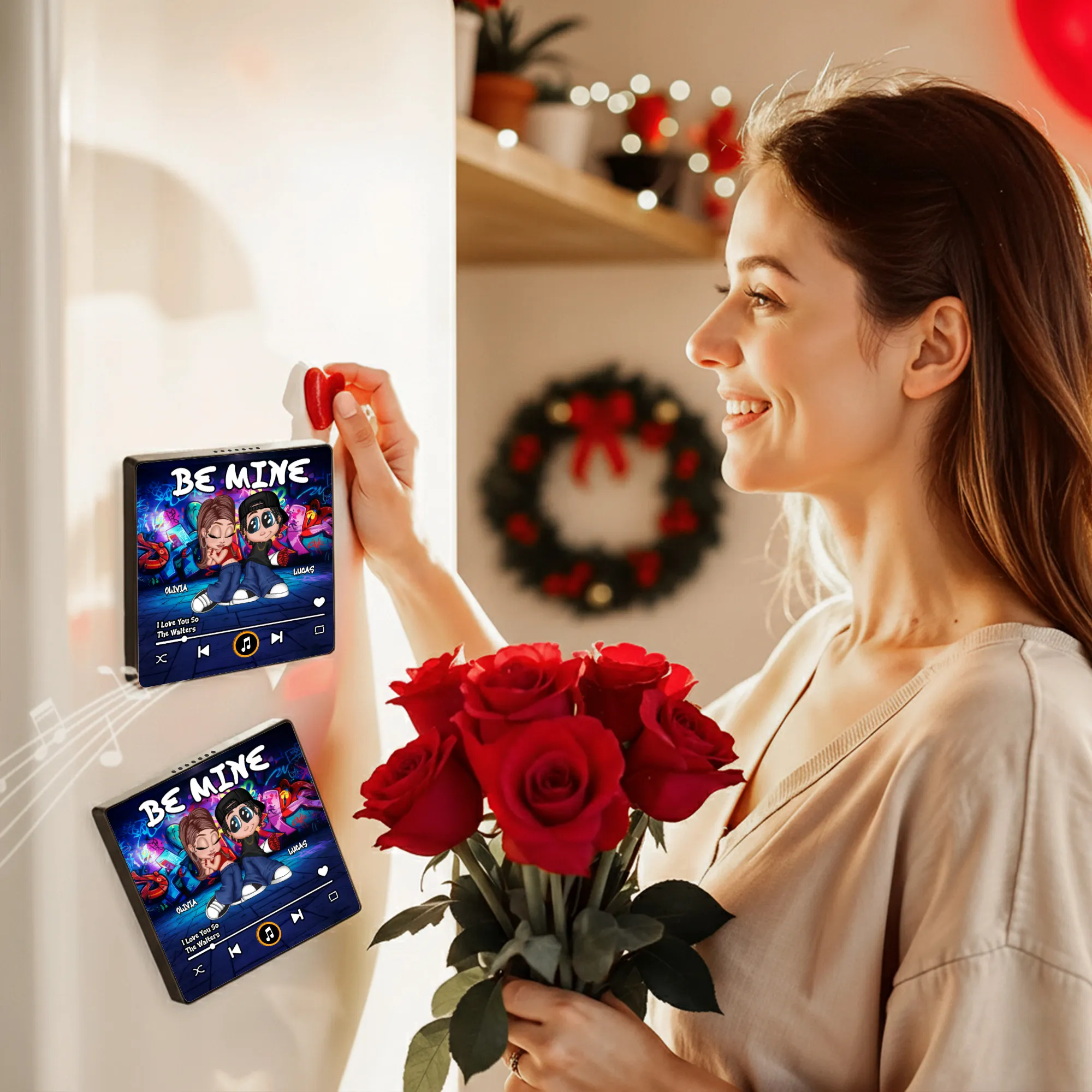 Personalized Acrylic Music Magnet with Y2K Graffiti Couple Art for Fridge Decor, Unique Romantic Gift for Him or Her - Image 6