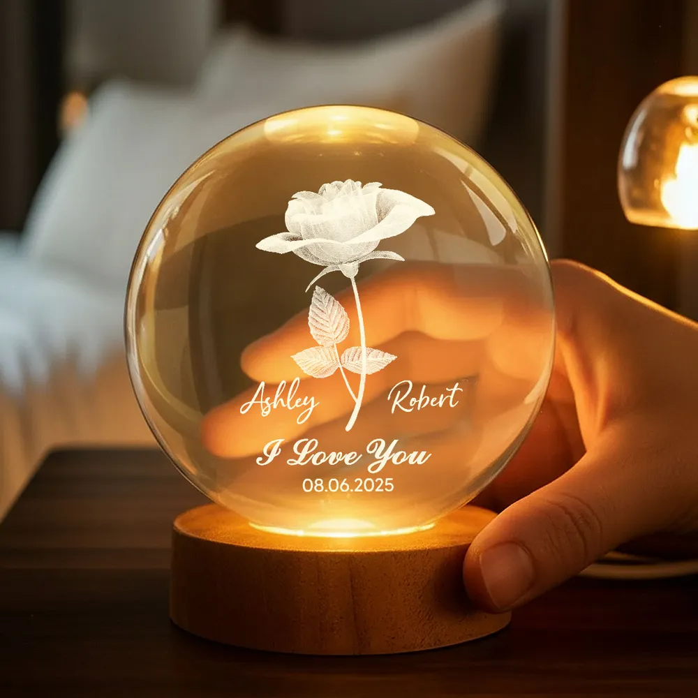 Personalized I Love You Globe Lamp with Rose Design - Cozy Bedside Glow for Her or Him, Unique Gift - Image 5