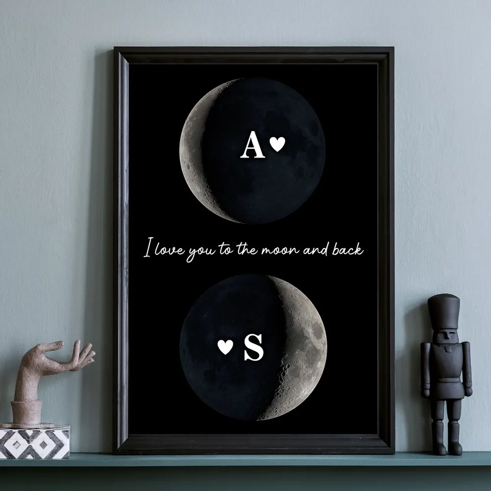 Personalized Moon Phase Poster for Couple, I love you to the moon and back Wall Art, Unique Romantic Gift - Image 6