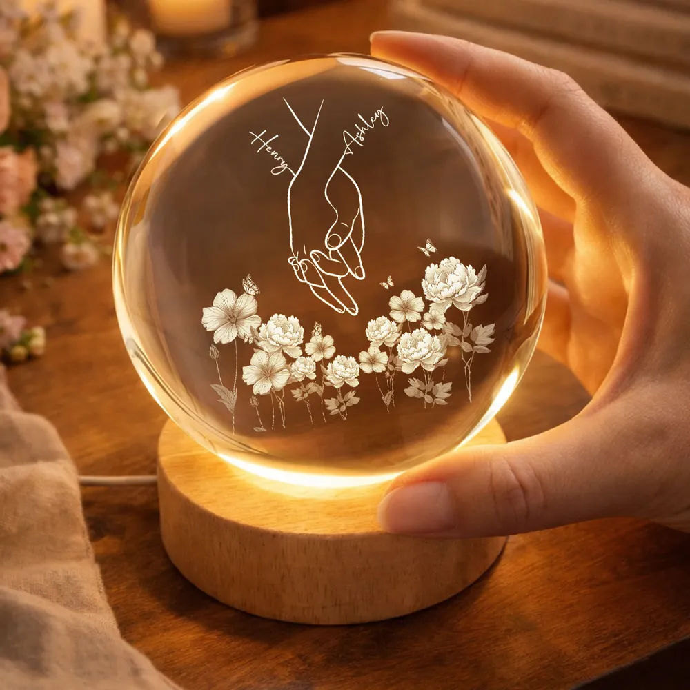 Personalized Globe Lamp with Couple Holding Hands Line Art, Cozy Nightstand Decor, Unique Gift for Him or Her - Image 8