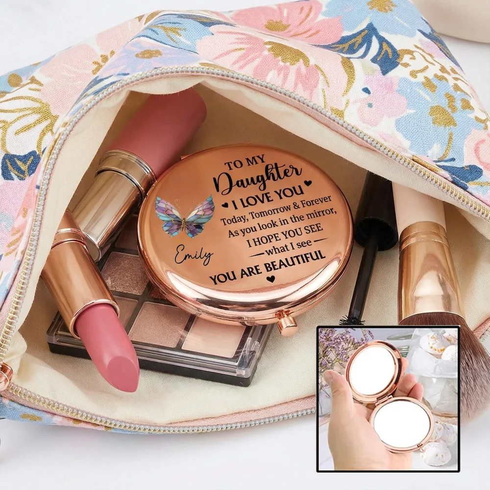 Personalized Metal Compact Mirror for Daughter, Butterfly Love Quote, Everyday Purse Keepsake, Unique Gift - Image 4