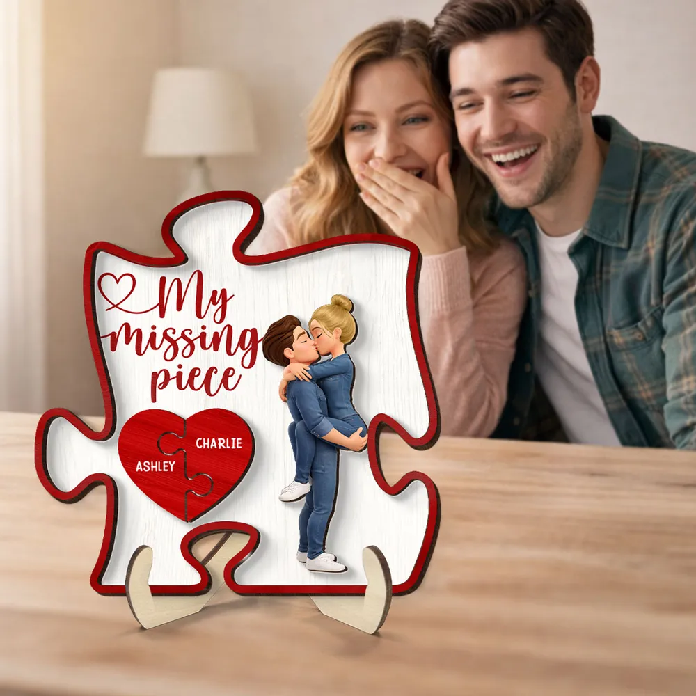 2-Layer Wooden Plaque My Missing Piece with Kissing Couple and Heart Puzzle - Personalized Sweet Gift for Couples - Image 5