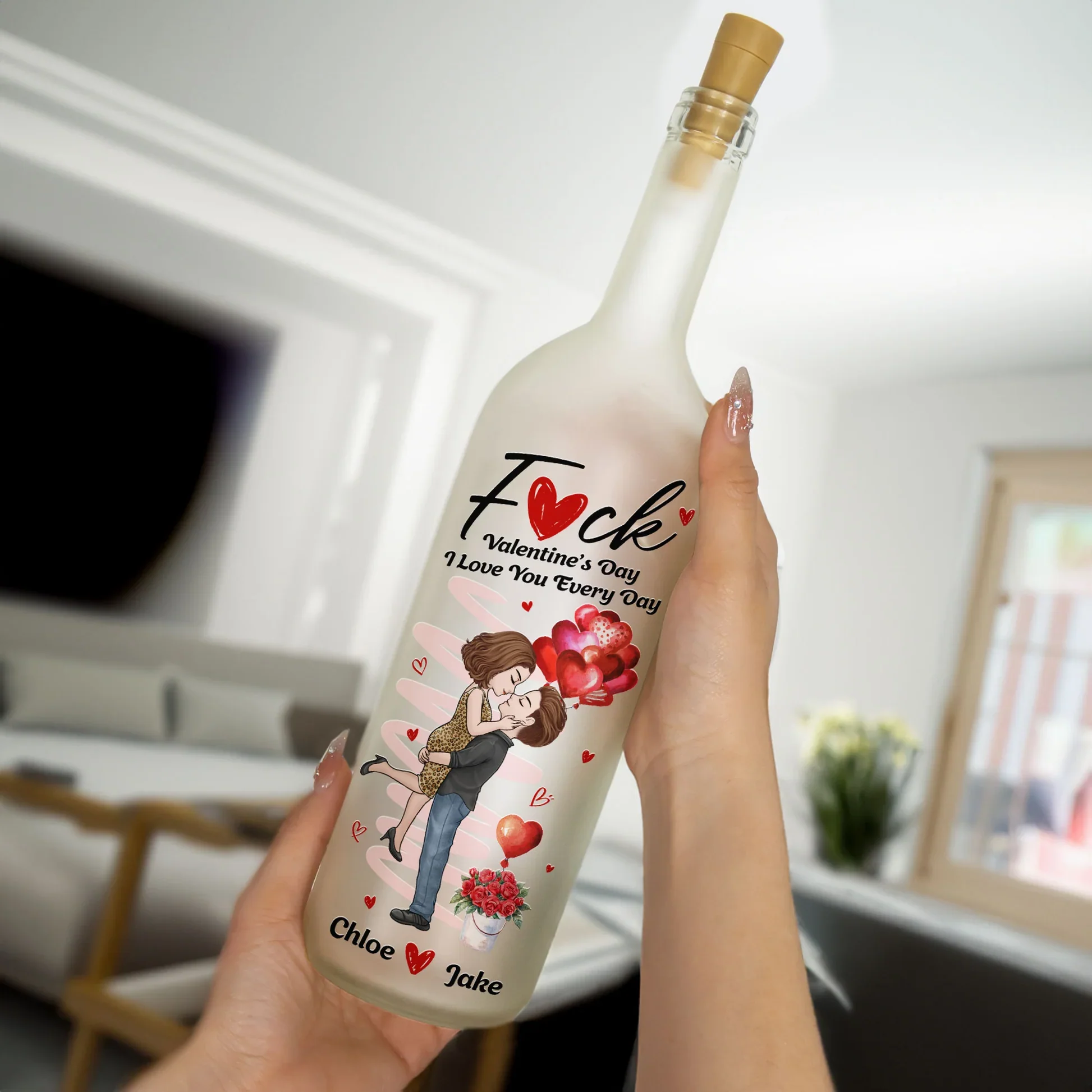 Personalized Bottle Lamp with Kissing Couple & Heart Balloons, Romantic Bedroom Decor, Unique Creative Gift for Couples - Image 3