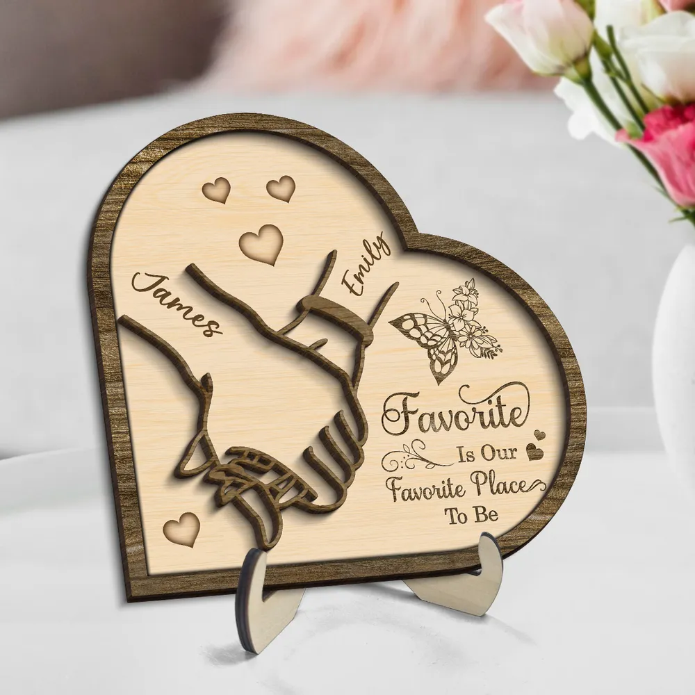 Personalized 2-Layer Wooden Plaque with Holding Hands and Heart Quote for Couples, Unique Romantic Gift for Him or Her - Image 2