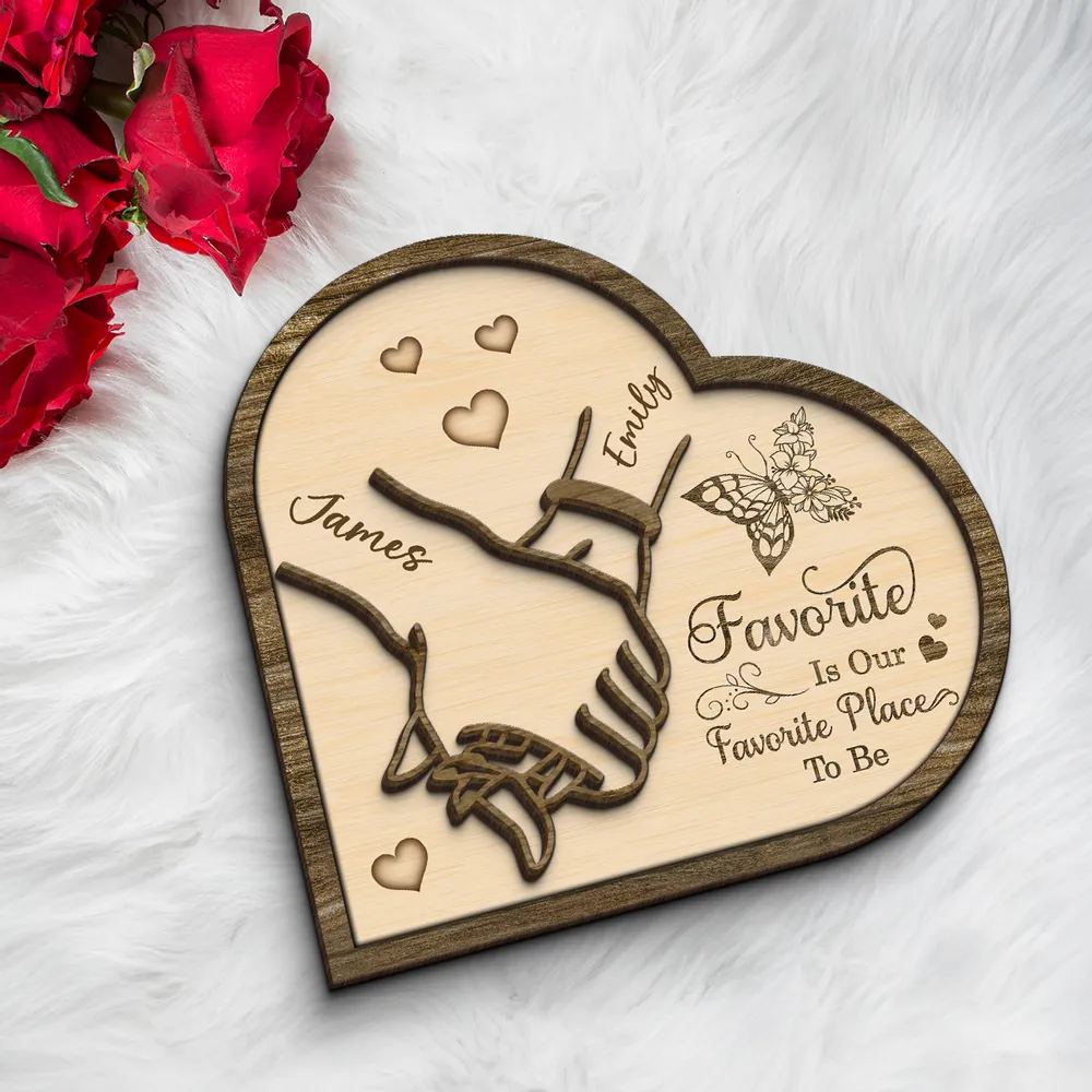 Personalized 2-Layer Wooden Plaque with Holding Hands and Heart Quote for Couples, Unique Romantic Gift for Him or Her - Image 3