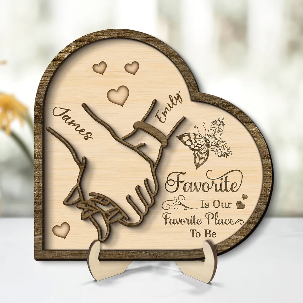 Personalized 2-Layer Wooden Plaque with Holding Hands and Heart Quote for Couples, Unique Romantic Gift for Him or Her - Image 5