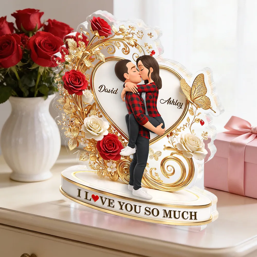 Shaped Acrylic Block Plaque Personalized with Names, I LOVE YOU SO MUCH Heart Design, Sweet Love Memory Home Accent, Creative Gift for Couple - Image 3