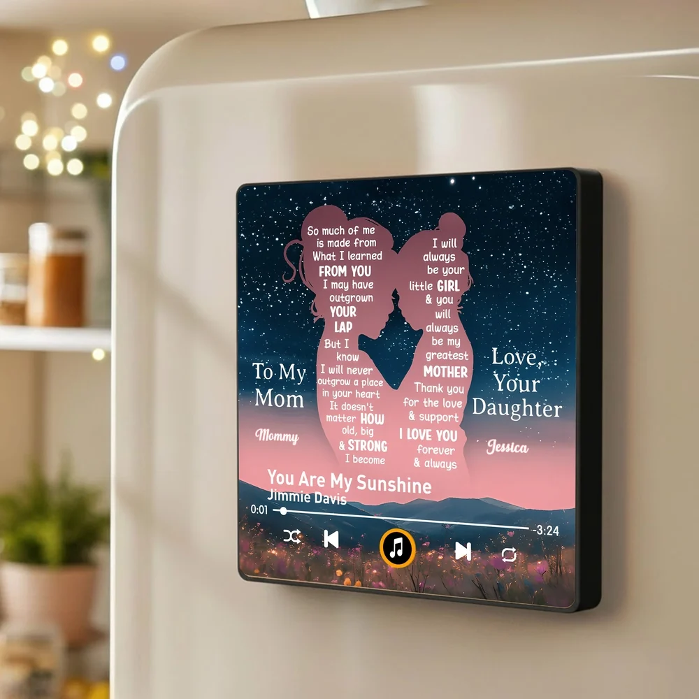 Personalized Acrylic Music Magnet for Mom, Sunset Mountain Song Design, Unique Mother-Daughter Gift That Feels Like a Keepsake - Image 2