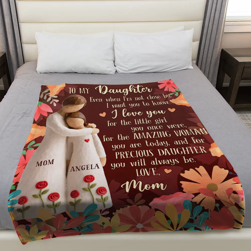 To My Daughter Message Fleece Blanket, Warm Floral Hug Design, Heartwarming Personalized Unique Gift from Mom - Image 3